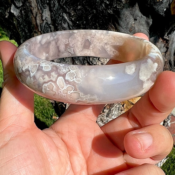 NEW Flower Agate Bangle Bracelet - Sakura Agate - Picture 1 of 7
